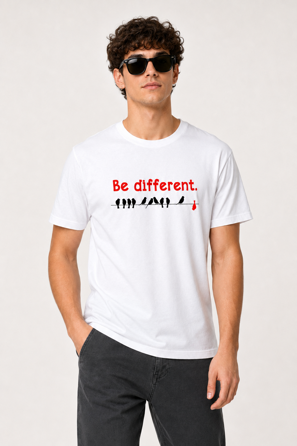 Be Different Typography Printed Regular-Fit Men T-Shirt – 210 GSM Cotton