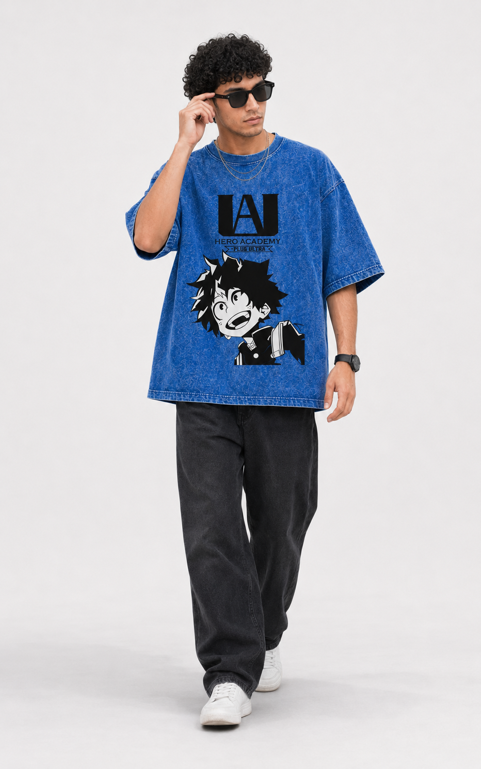Hero Academy Plus Ultra Printed Acid-Wash Oversized Men T-Shirt