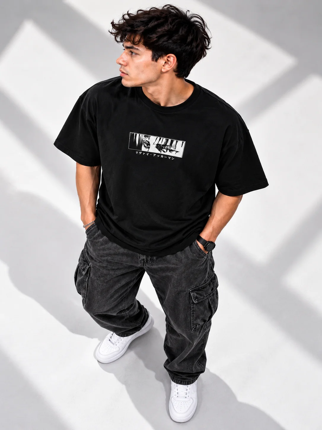 Anime Eyes Graphic Printed Oversized Men T-Shirt – Black