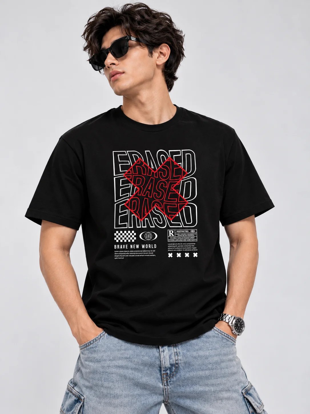 Erased Streetwear Typography Graphic Printed Regular-Fit Men T-Shirt – 210 GSM Cotton – Black