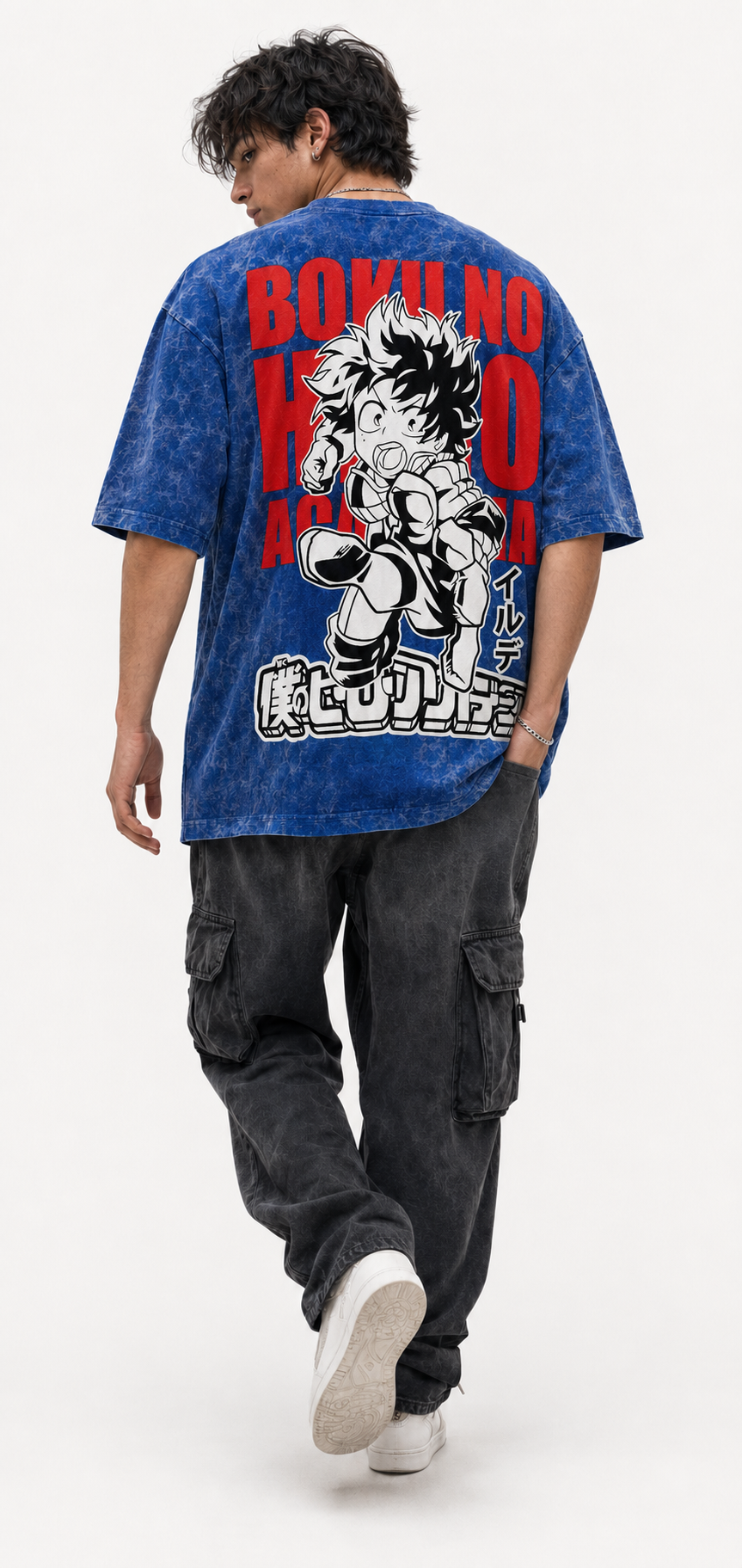 My Hero Anime Printed Acid-Wash Oversized Men T-Shirt