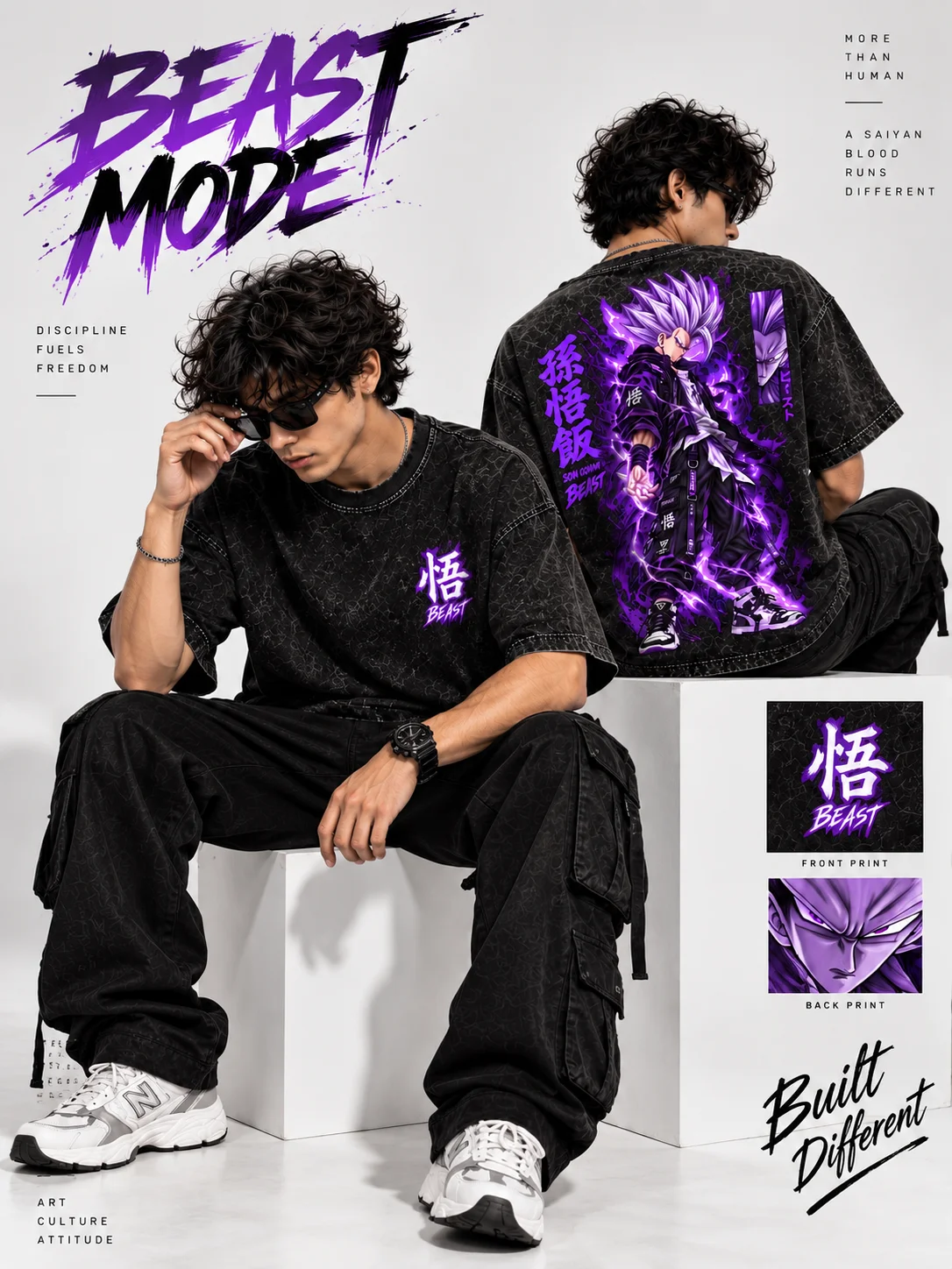 Son Gohan Beast Printed Acid-Wash Oversized T-Shirt