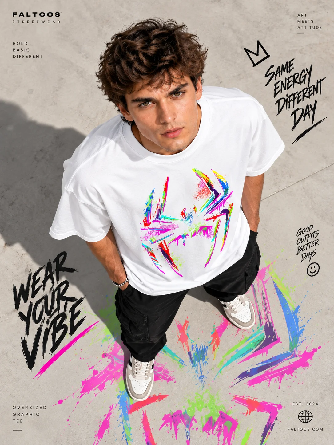 Neon Spider Abstract Printed Oversized Men T-Shirt