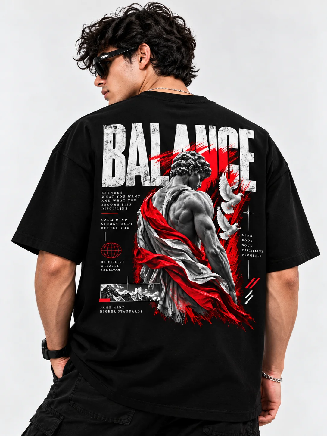 Balance Graphic Back Printed Oversized Men T-Shirt