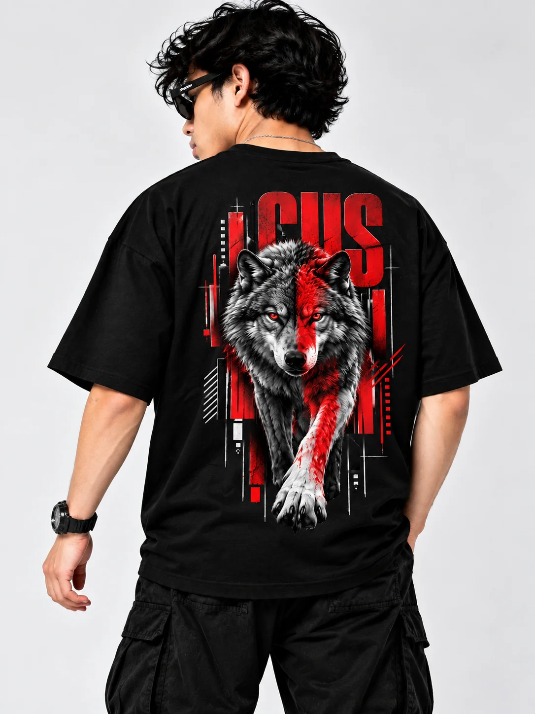 Lupus Alpha Wolf Graphic Printed Oversized Men T-Shirt – Black